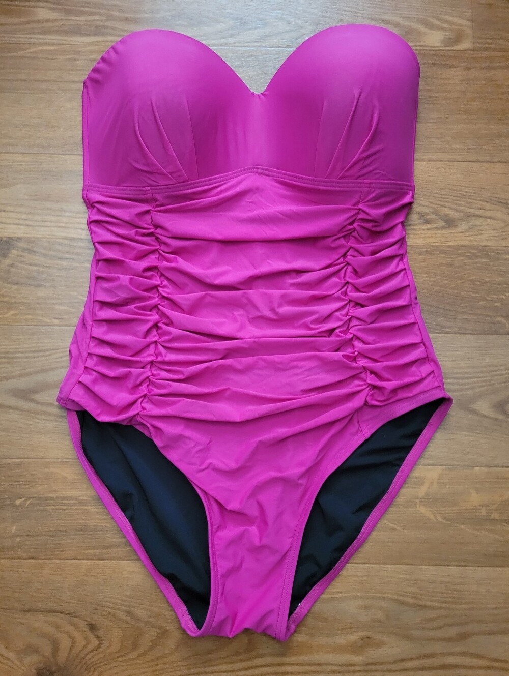 DKNY Hot Pink Liquid Pleated Bandeau Tummy Control One Piece Swimsuit Size 14 - Picture 3 of 15